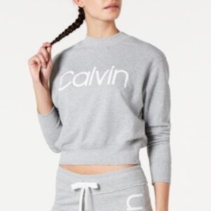 Calvin Klein Performance Logo Cropped Grey Crewneck Sweatshirt